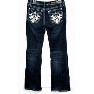 LA Idol Denim Embellished Rhinestone Pocket Embroidered  Bootcut Jean Women Sz 7